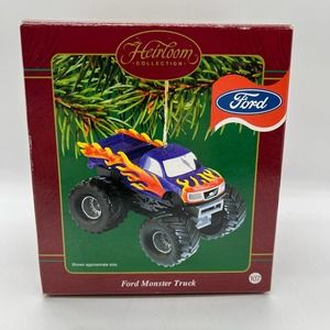 VINTAGE Carlton Cards Heirloom FORD MONSTER‎ TRUCK Christmas Ornament Blue Flame